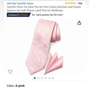 Light Pink Paisley Necktie, Pocket Square & Lapel Pin Set